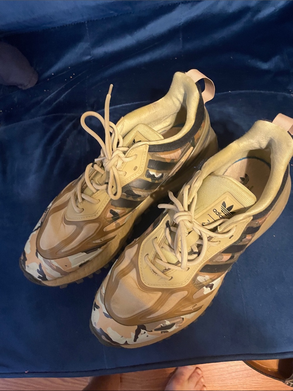 adidas Tan and Beige Camo Trail Sneakers